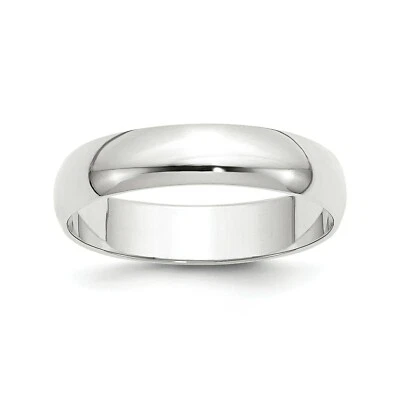 10k White Gold Unisex Lightweight 5mm Half Round Wedding Band Sizes 4 to 14 - Image 1 of 3