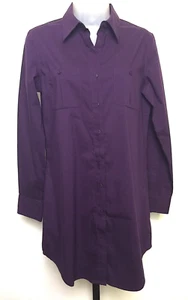 Chico's 0 Tunic Blouse Wine Long Sleeve Silky Cotton Button Down Women's S NEW - Picture 1 of 7