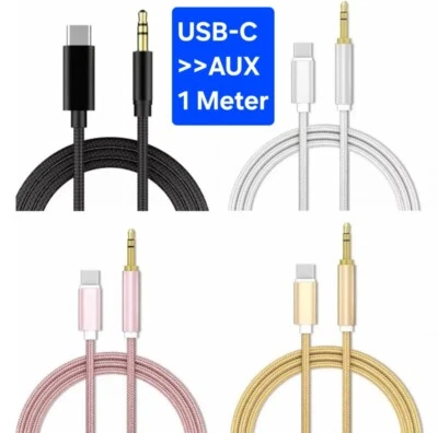 USB C auf AUX Kabel Nylon Audio 3,5mm Adapter für Handy Typ C Anschluss PREMIUM - Bild 1 von 4