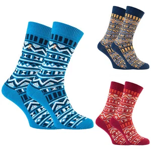 Mens Patterned Socks 2 Pair Pack Crew Cotton Rich Farah Colourful Aztec - Picture 1 of 10