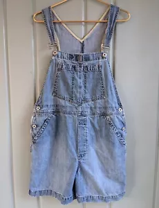 GAP Denim Short Overalls Bibs Shortalls Womens Large Y2K Vintage L 12 14 Light - Picture 1 of 12