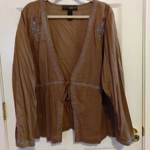 Venezia Women's Brown Cotton Beaded embroidered Top Cover Size 26/28 - Picture 1 of 7