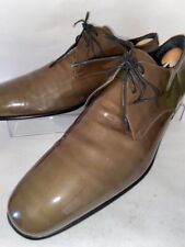 Salvatore Ferragamo Plain Toe  Lace-up Dress Shoes Olive Patent Leather 8.5EE