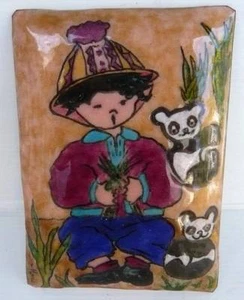 Schönes Emaille Porträt Kind Asiatisch Panda Unterzeichnet Marie Gerahmt Gemälde - Imagen 1 de 1