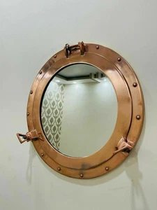Espejo antiguo ojo de buey 17" aluminio cobre decoración náutica barco marítimo - Imagen 1 de 5