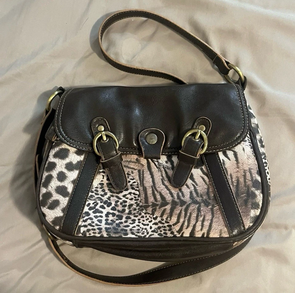 Crossbody Purse w/ different large cat patterns | Beige & Brown - Image 1 of 1