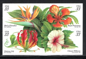 SFSTAMPS US Scott 3310-3313 TROPICAL FLOWERS Block of 4 Stamps MNH 1999 - Picture 1 of 1