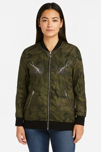 Rock & Republic Camo Embroidered Swallow Bomber Jacket – Size M - Picture 1 of 9