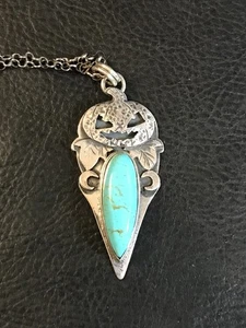 Sterling Silver Turquoise Jack O'Lantern Halloween Pumpkin Pendant 17" Necklace - Picture 1 of 22