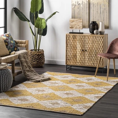 Hand Braided Marla Denim And Jute Diamonds Accent Rug, 3x5, Yellow - Image 1 of 4