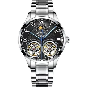 Herren Doppel Schwungrad Deel Luxus Bling Skelett Automatik Mechanische Uhr - Bild 1 von 17