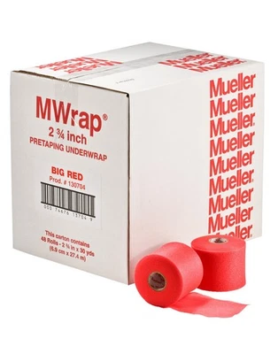Mueller M Wrap Underwrap 2 ¾” Foam Sports Tape Skin Protection Red (48 Rolls) - Image 1 of 3