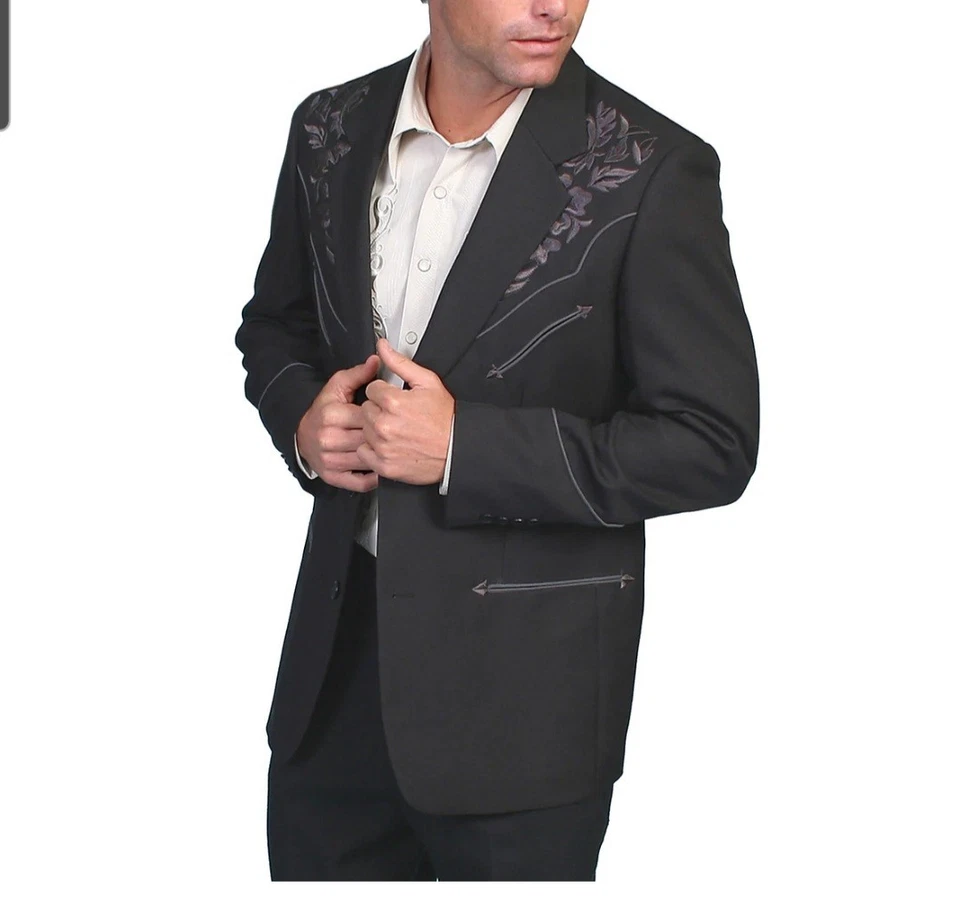 Scully Western Mens Charcoal Polyester Floral Tone Embroidered Blazer - Image 1 of 4
