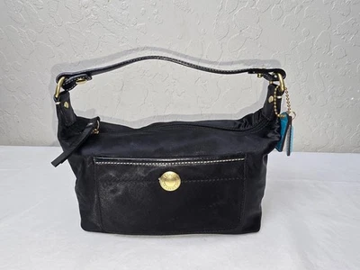 Coach Hamptons выходные черный нейлон маленький верхняя ручка молнии мешок багет - Изображение 1 из 4