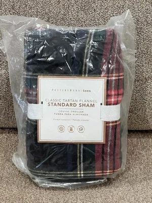 NUEVO Pottery Barn Teen Clásico Tartán Franela Sherpa Estándar Acolchado Falsa, Azul Marino Foto 1 de 3