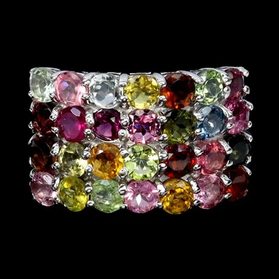 Anillo de plata de ley 925 redondo turmalina piedras preciosas naturales joyería talla 9 Foto 1 de 4