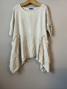 Studio Made In Italy Beige Unusual Slouchy Tunic Top - One Size - Picture 1 of 5