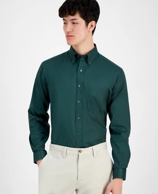 Club Room Dress Shirt Men's 17.5 34/35 Brazilian Green Regular Fit Pinpoint - Image 1 of 4