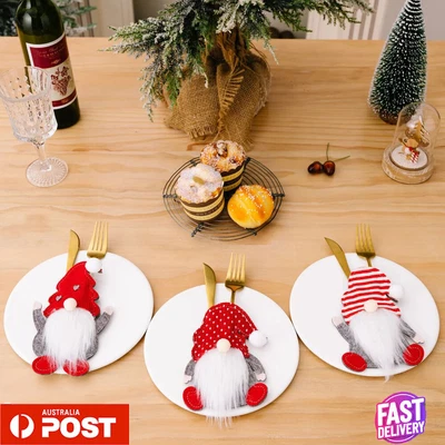 Bolsa de Talheres de Natal Gnomo Sem Rosto Papai Noel Garfo Suporte de Faca Decoração de Mesa AU - Imagem 1 de 4