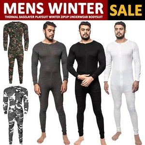 MENS BASELAYER THERMAL JUMPSUIT ALL IN ONE UNDERWEAR PLAYSUIT ZIP UP BODYSUIT - Picture 1 of 26