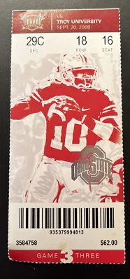 Ohio State vs Troy University 9/20/2008 Game 3 College Football Ticket Stub - Image 1 of 2