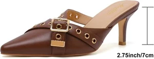 Mostrin Brown Kitten Mules Heels Pointed Closed Toe slip on stiletto pump 7 (37) - Foto 1 di 4