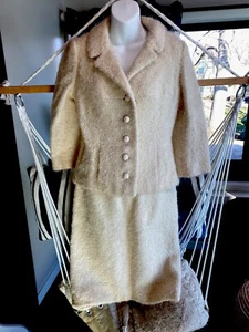 Vintage Jablow by David Kidd Cream Nubby Jackie O Suit Set Small Rare 1960’s - Picture 1 of 18