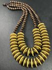 Vintage Bohemian Layered Wood & Yellow Lucite Beaded Necklace 24?