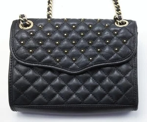 Bolso Bandolera Rebecca Minkoff Cuero Negro Acolchado Tachonado Dorado Cartera LEER - Imagen 1 de 14