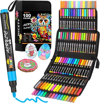 NICETY 100 Acrylstifte Für Steine Wasserfest - 3Mm Medium Tip Multimarker Porzellanstif