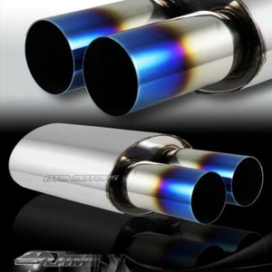 "Silenciador de entrada universal de 2,5"" doble punta quemada azul T-304" acero inoxidable - Imagen 1 de 3