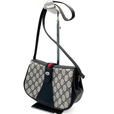 Auténtico bolso de hombro Gucci vintage línea jerez cuero PVC GG azul marino Foto 1 de 4