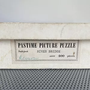 Vtg PASTIME Wooden Jigsaw Puzzle 400+ pc RIVER BRIDGE Parker Bros – Missing 1 pc - Picture 1 of 22