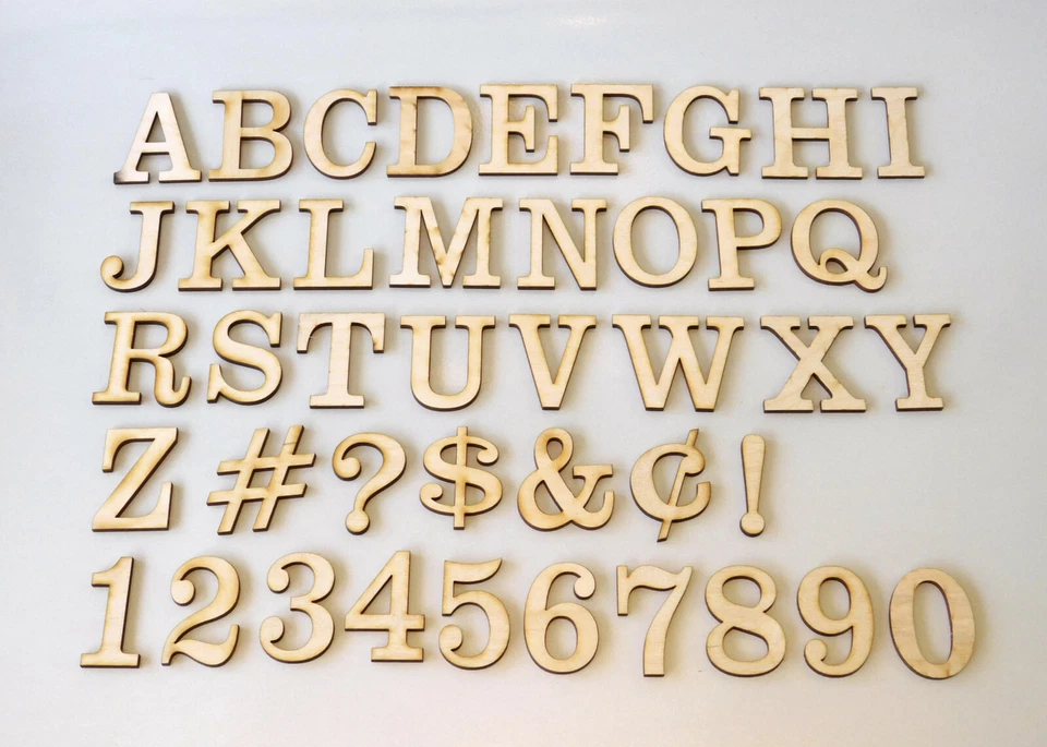 Wood Layout Letters & Numbers: Clarendon Font (1.5" Tall) - 47-Piece Set - Image 1 of 1