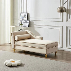 Modern Chaise Lounge Chair Velvet Sleeper Lounge Sofa Couch with Storage - Picture 1 of 59