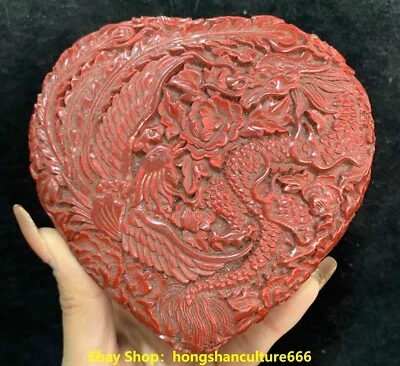Antiga dinastia chinesa laca madeira esculpida dragão fênix caixas de joias - Imagem 1 de 4