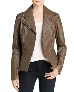 Dawn Levy DL2 Khaki Quilted Leather Dakota Moto Jacket S New $825 - Picture 1 of 2