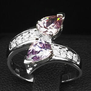 Amethyst Light Purple Pear 2 Stone 1.90 Ct. 925 Sterling Silver Ring Size 6.75