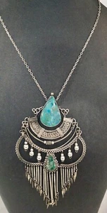 Large Silver 6 x 3.5 Pendant Necklace Ammolite Stones Pendant - Picture 1 of 5