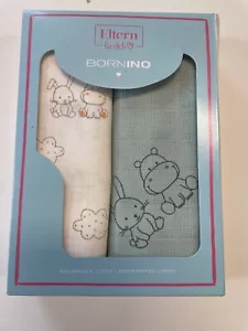 Bornino Mullwindeln süßes 2er Set Baby 100% Baumwolle in Geschenk-Box NEU! - Bild 1 von 2