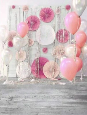 fotografía telón de fondo rosa globos cumpleaños aniversario 5x7 pies Foto 1 de 2