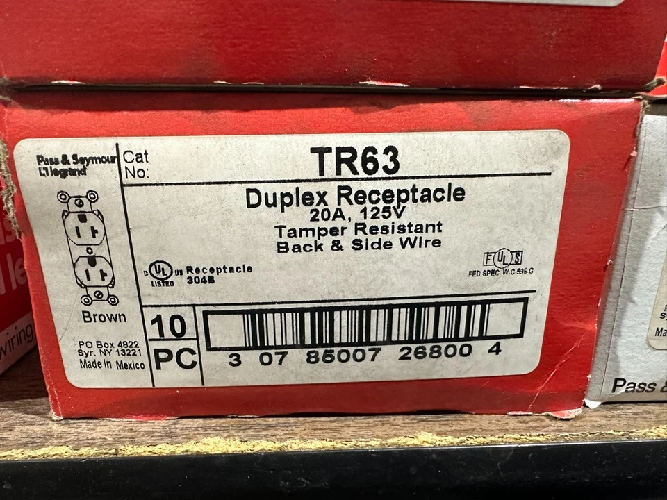 Box of 10 Pass & Seymour TR63 Receptacle 20A BROWN  L29 - Image 1 of 1