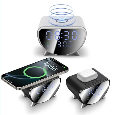 Wireless Charger Thermometer Digital Alarm Clock For iPhone 16 Samsung S25 Ultra - Image 1 of 4