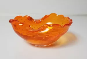 Art Glass ash tray candy dish orange with controlled bubbles - Picture 1 of 7