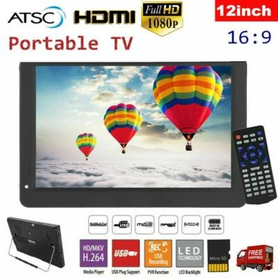 12" 1080P HD Digital TV Player ATSC Mini Portable Car Television HD Media USB - Image 1 of 4