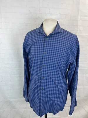 ТОНКИЙ черный коричневый 1826 мужчин синий клетку хлопок платье рубашка 17,5 - 36 $98 - Изображение 1 из 4