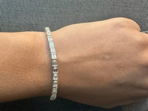 14k White Gold Plated 8Ct Lab-Created 4mm Diamond Emerald Cut Tennis Bracelet - Picture 1 of 5
