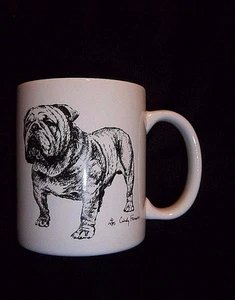 Black White BULLDOG Bull Dog MUG Vtg Cindy Farmer Artist 1985 ROSALINDE - Picture 1 of 6