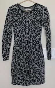 Abercrombie & Fitch Dress Women M Fitted Bodycon Long Sleeve Black White Stretch - Picture 1 of 9
