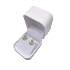 White Gold Finish Citrine & Created Diamond oval cut stud earrings - Picture 1 of 8